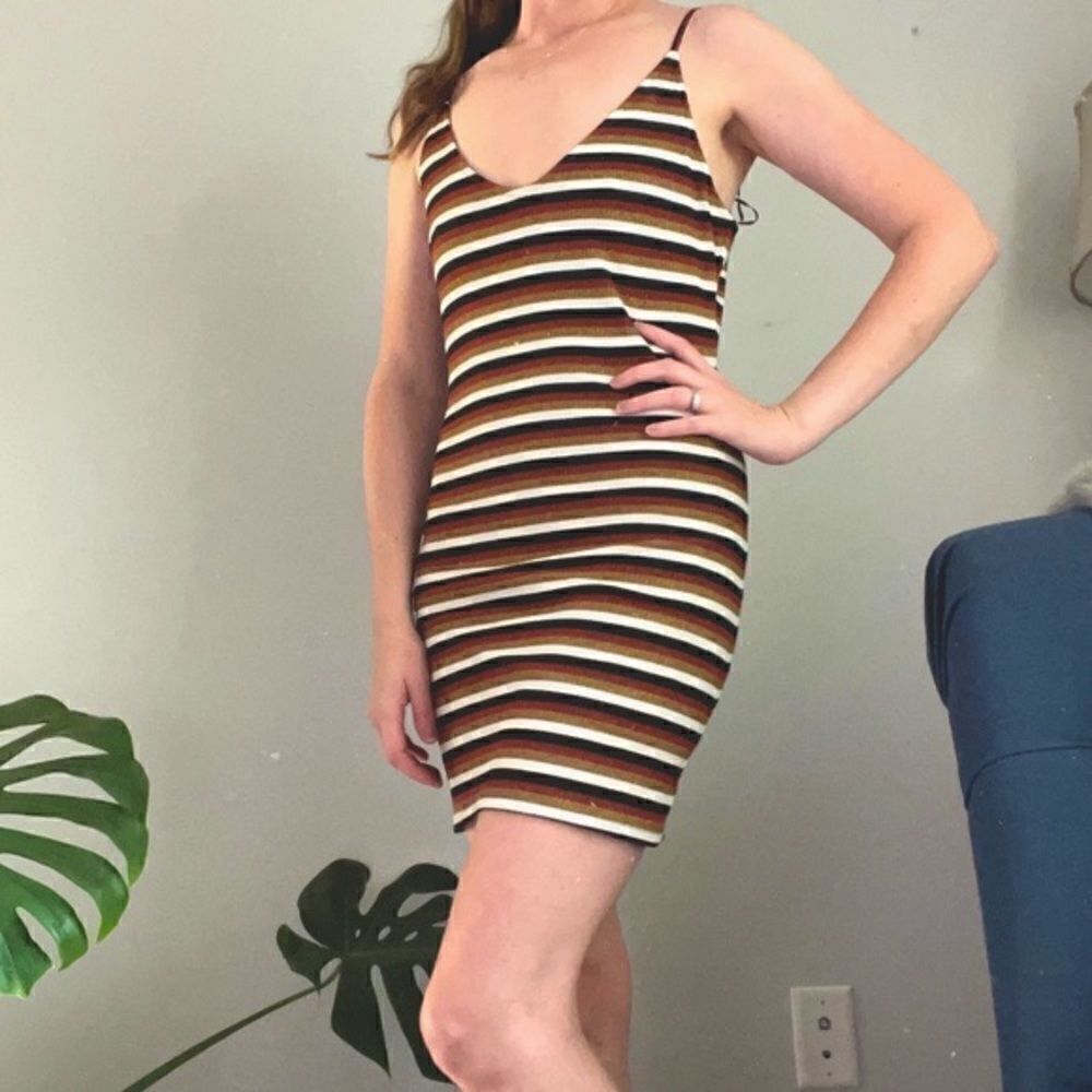 Metalic Striped 90s Y2K Tank Bodycon Dress M